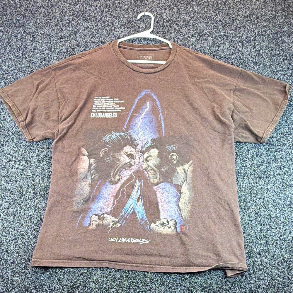 Marvel Wolverine X-Men Graphic Men's Brown Crew Neck T-Shirt Short Sleeve 2XL